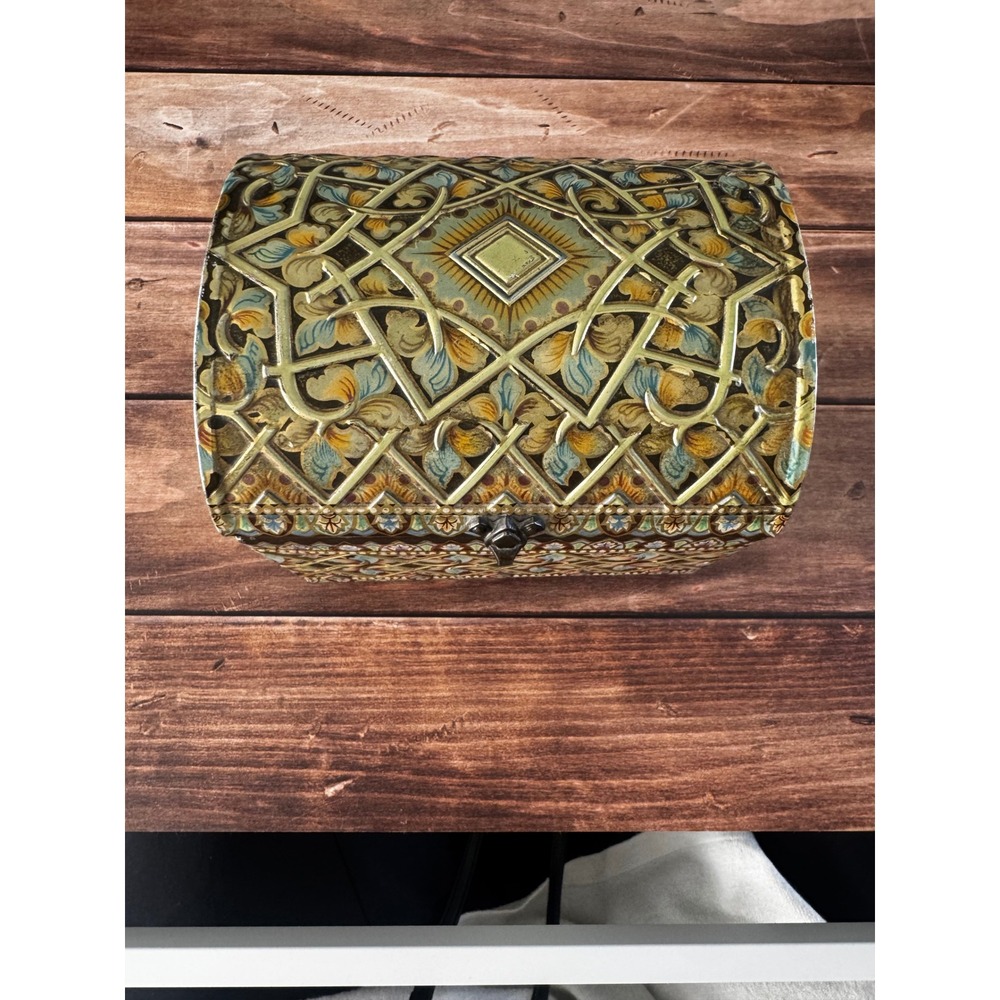 Vintage English Baret Ware Jewelry Box, Ornate Gilt Keepsake Chest, Tea Caddy